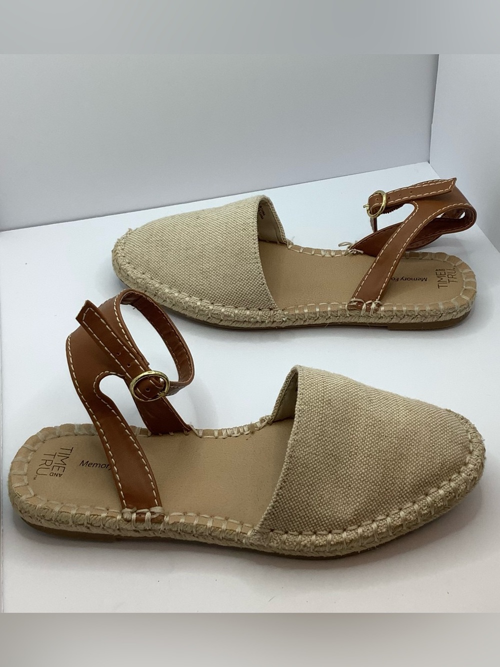 Natural Beige Canvas Espadrille with Brown Ankle Strap